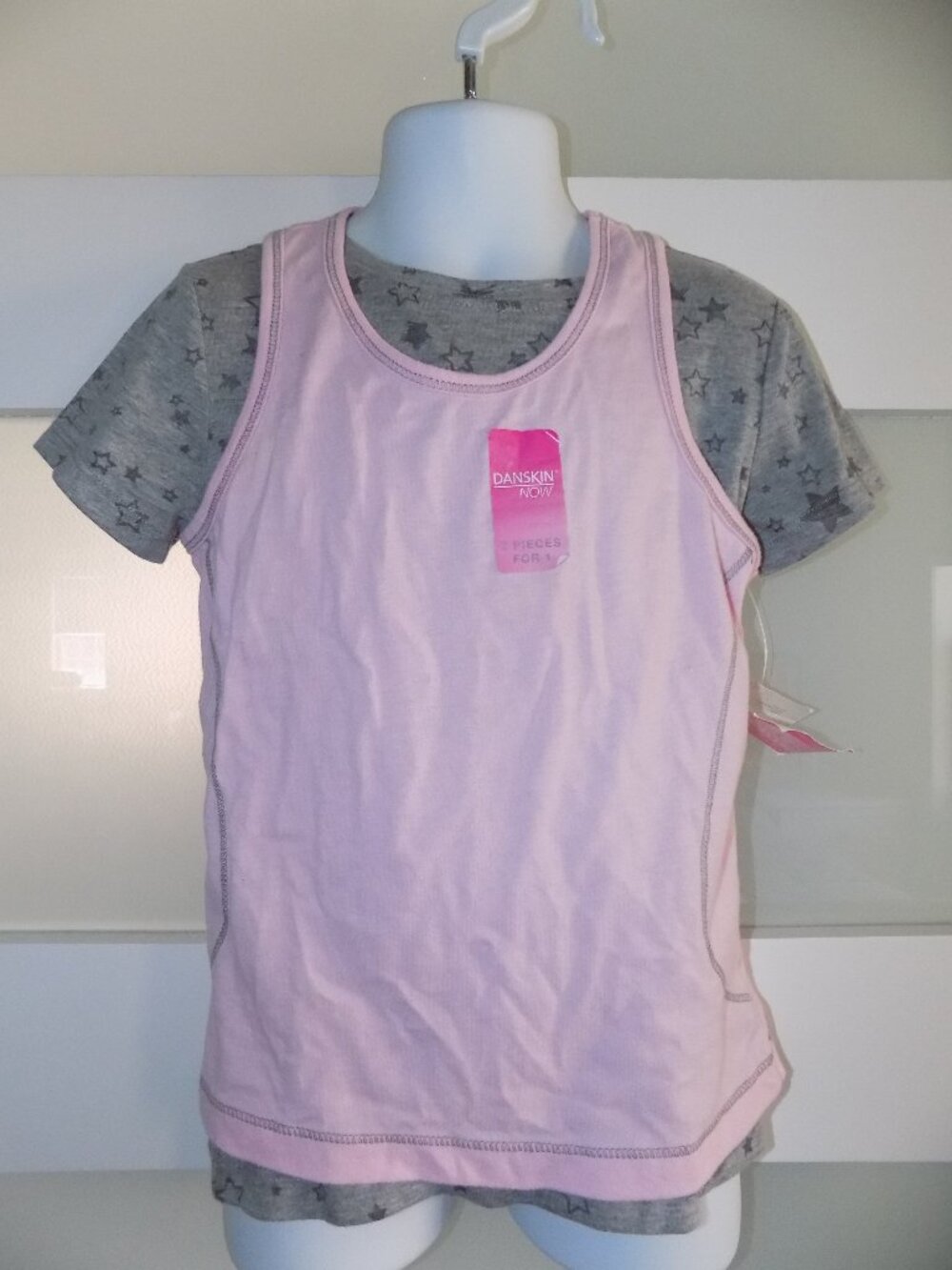 Danskin Pink/Gray Star Print Shirt 2 PC Size XS (4/5) Girl's NEW